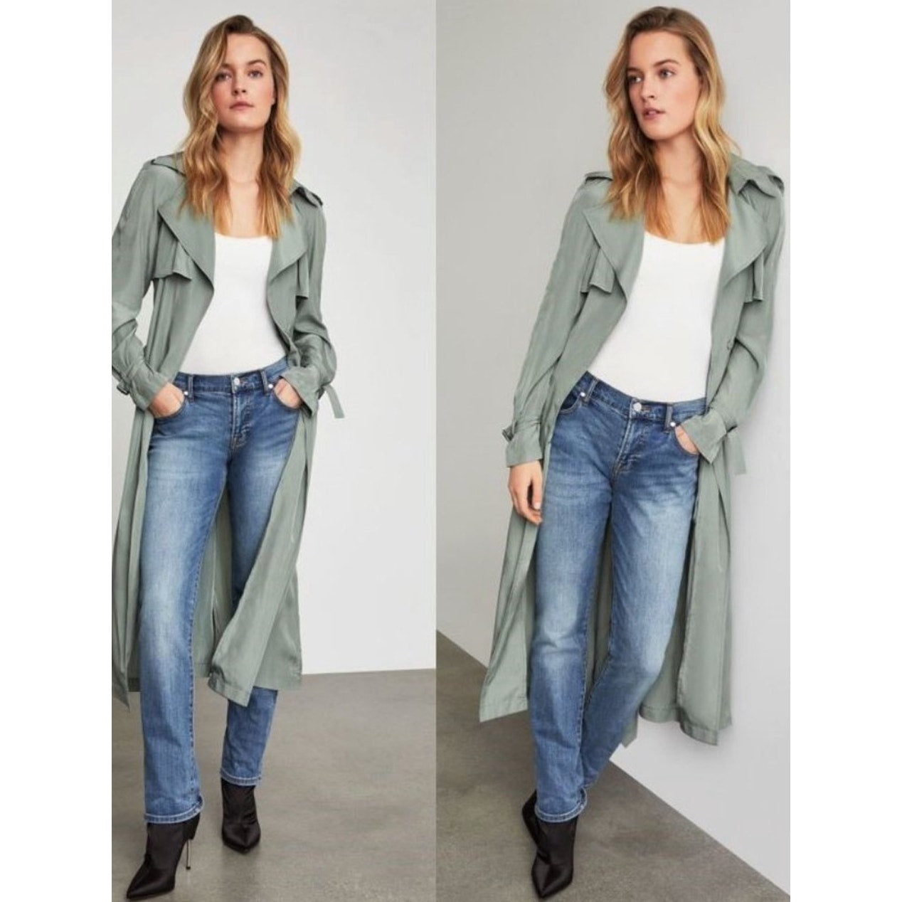 BCBGMaxazria Sage Green Ultra Thin Wide Notch Lapels Wrist Ties & Belt Jacket S