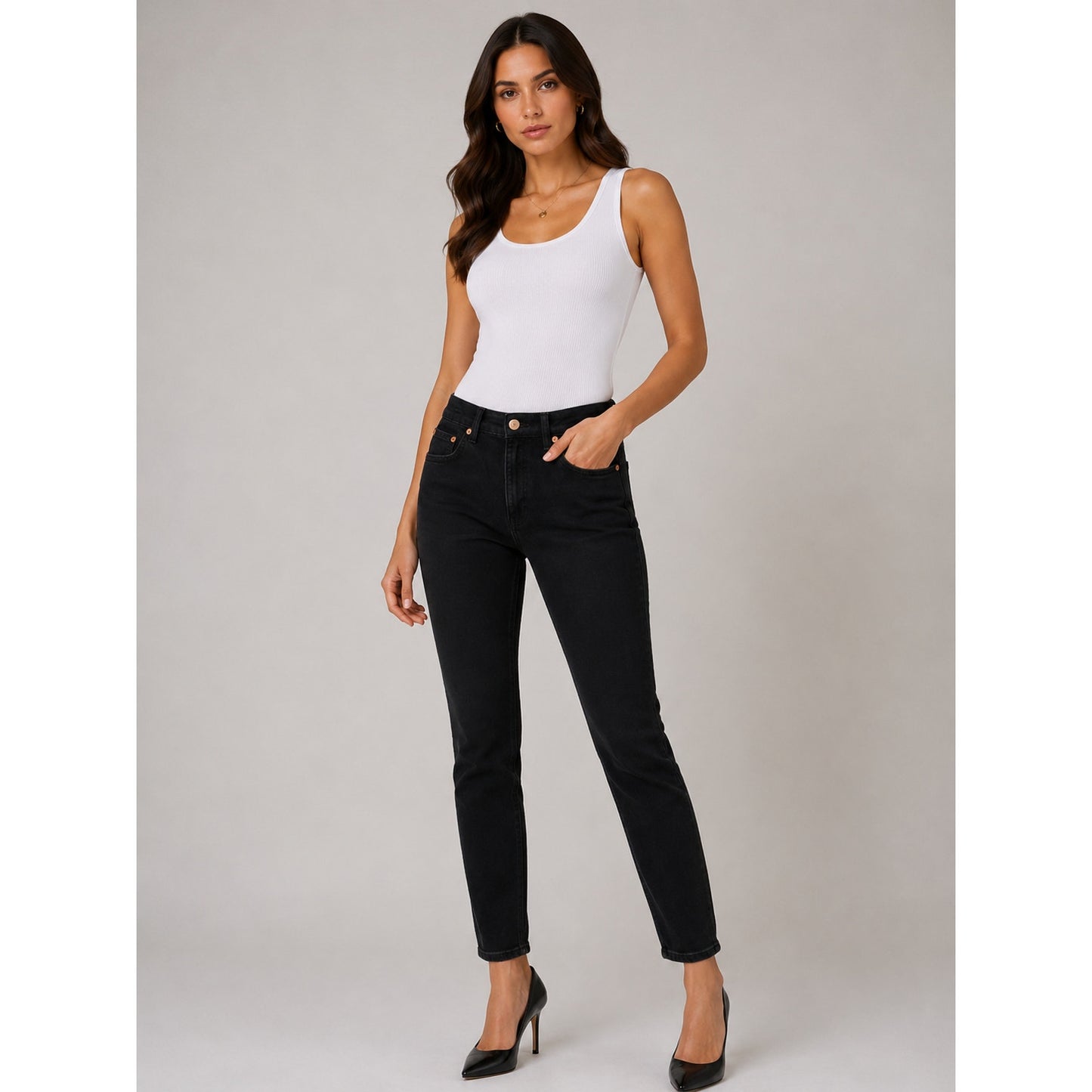 Zara Black High Waist Slim Fit 5 Pocket Jeans 6