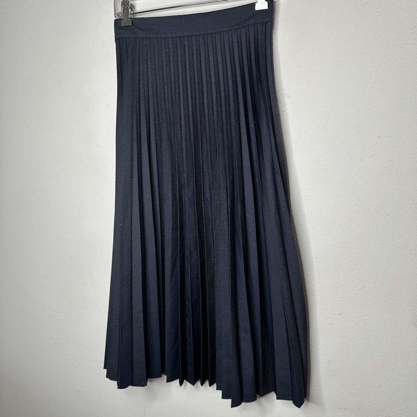 Zara Dark Blue Wash Box Pleated Denim Look Midi Skirt Waistband Side Zipper XS