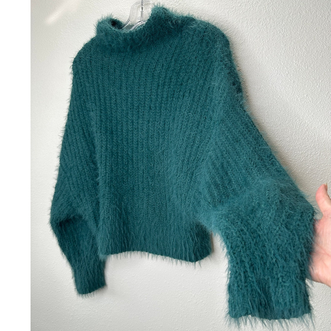 Express Green Fuzzy Long Sleeve Mock Neck Crop Sweater XS