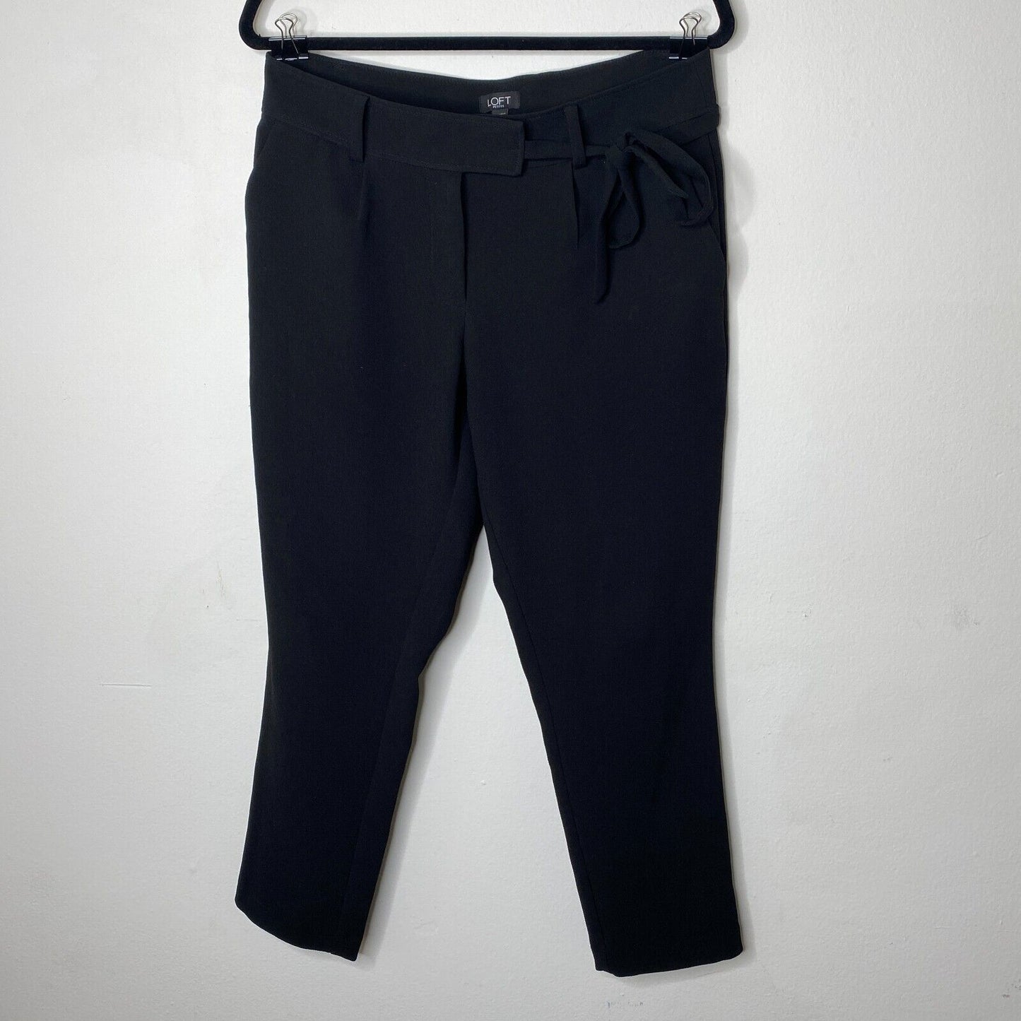 Loft Jet Black Capri Trouser Pants Hook Eye Closure Cute Tie Front 6 Petite