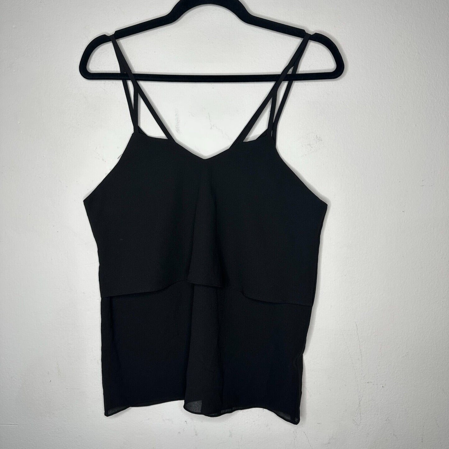 Love Riche Sexy Strappy Jet Black Tiered Flowy Layer Vneck Cami Top Blouse S