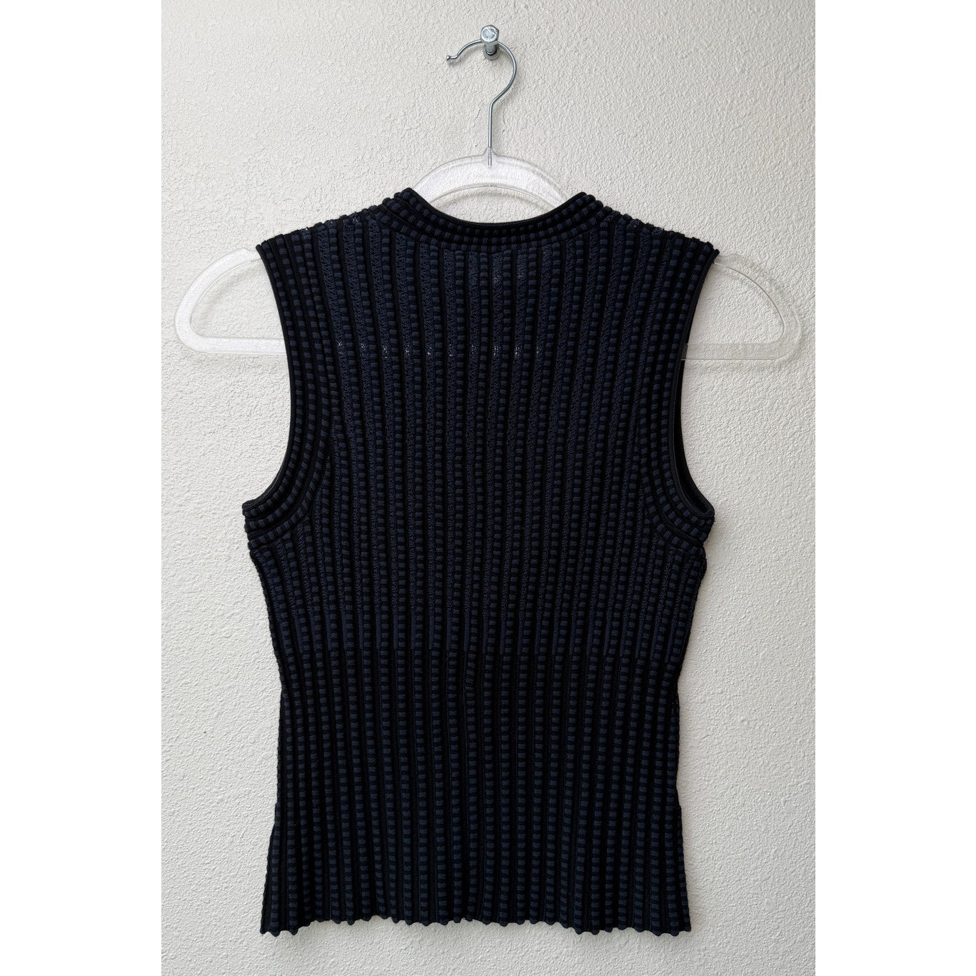 Theory Black Blue Stripe Ribbed Sleeveless Mock Neck Knit Top US S
