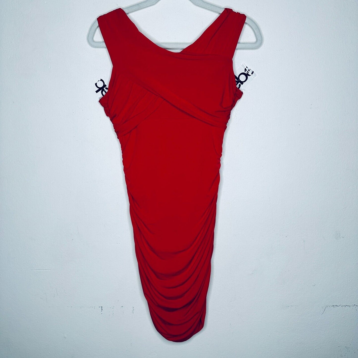 Guess Deep Red Ruched Draped Off-Shoulder Cross Back Mini Dress S