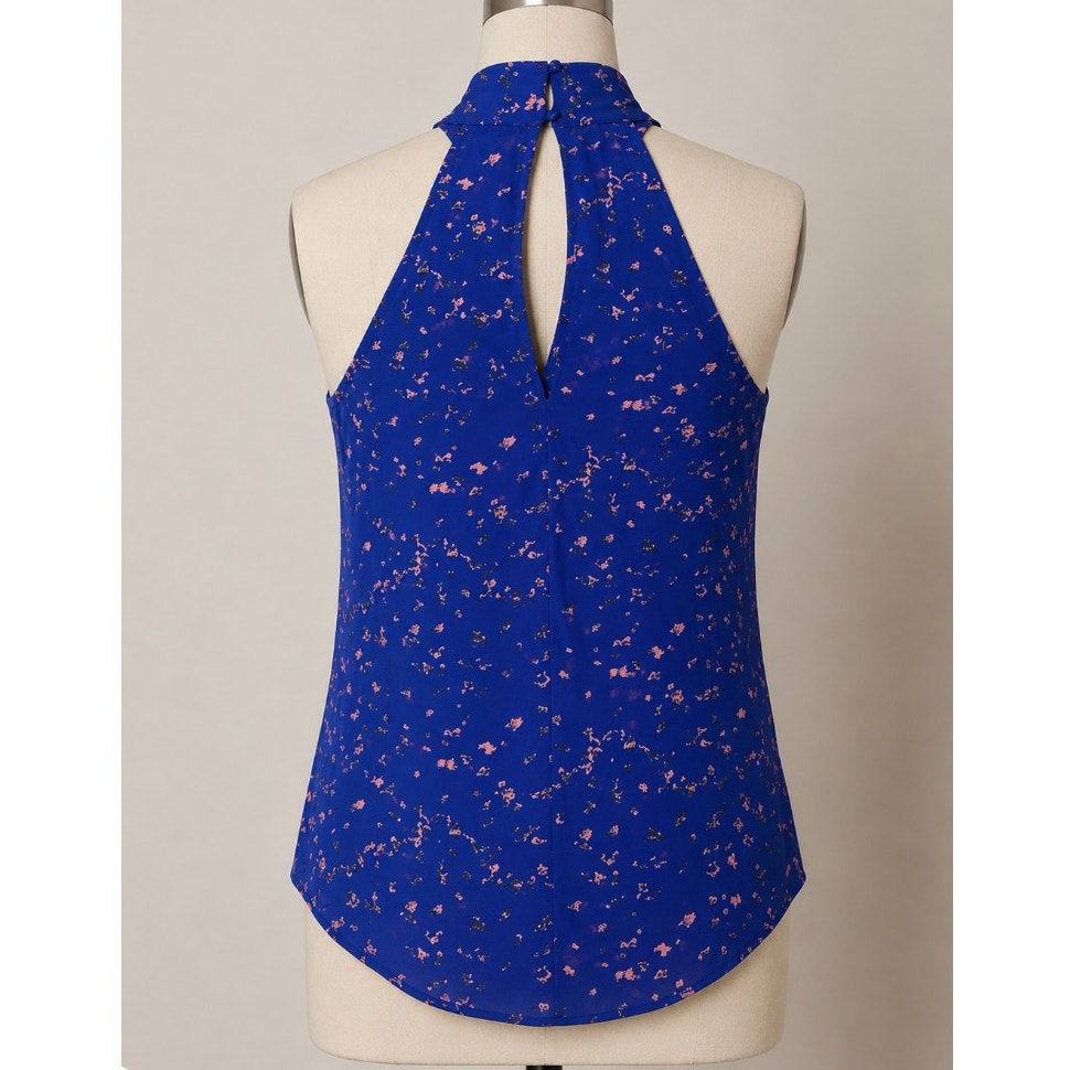 Allison Joy Twist Front Keyhole Halter Back Sleeveless Blue & Peach Tank top XS