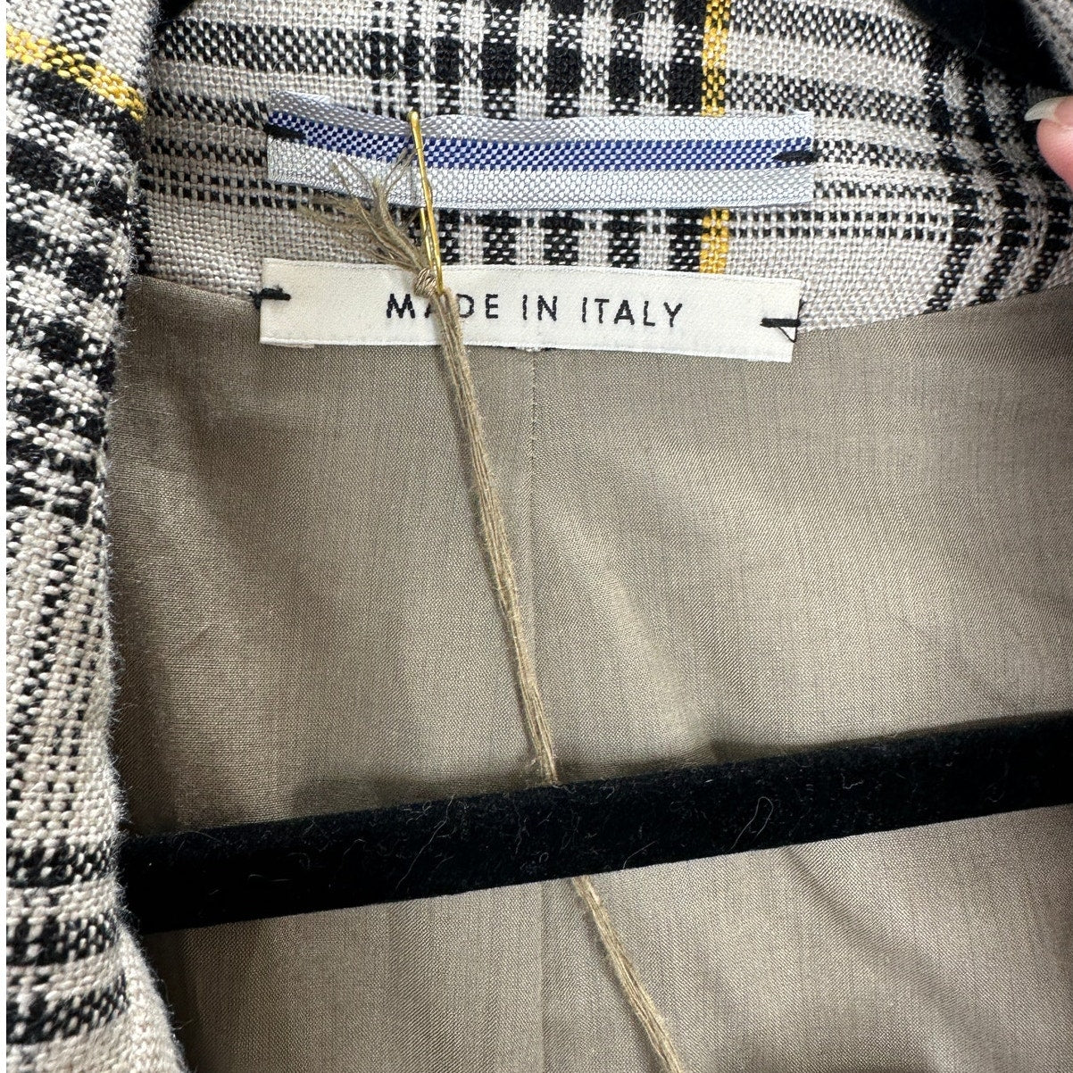 NWT Cristaseya Oversized Linen Blazer Ecru Black Yellow Plaid M