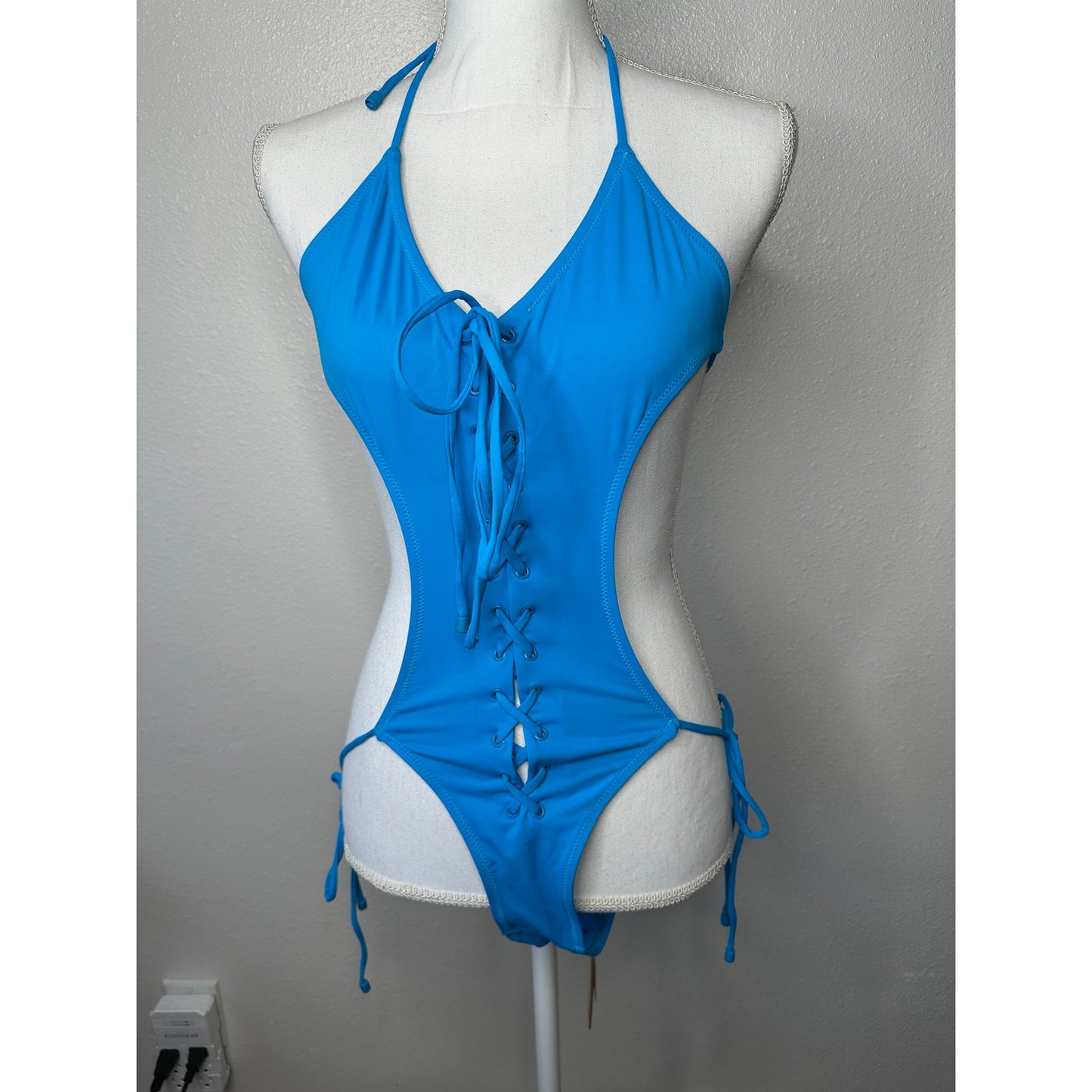NWT Skims Lace-Up Monokini Turquoise One-Piece Swimsuit XS