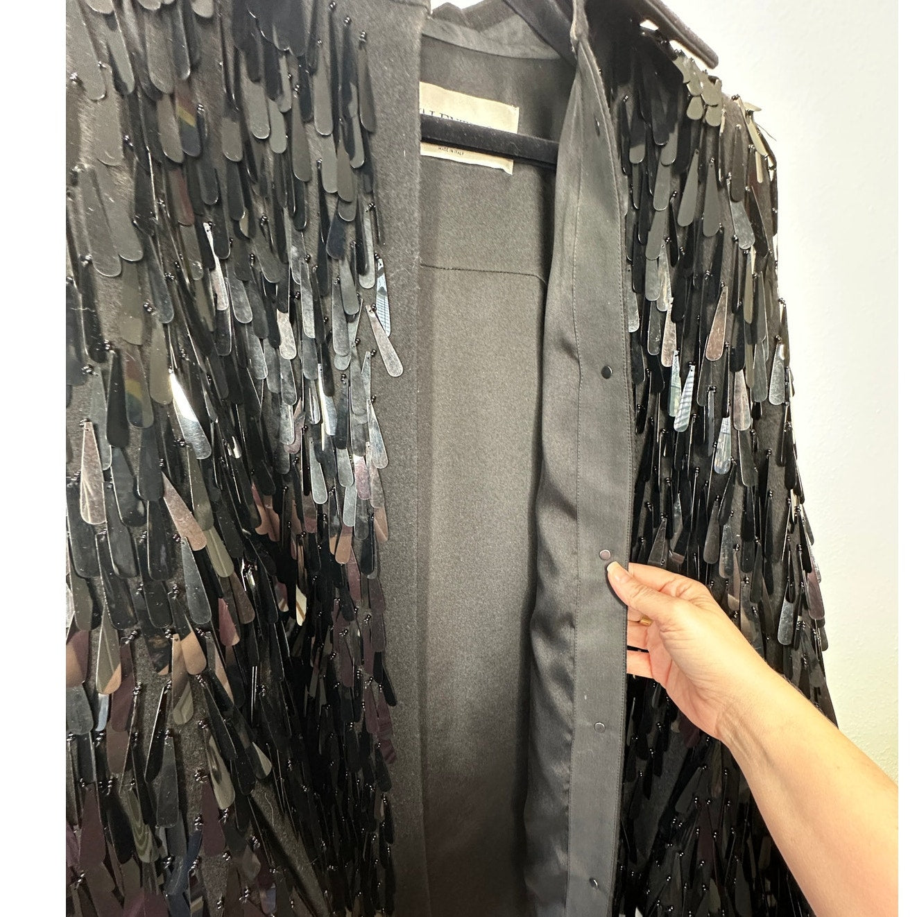 Valentino Garavani Black Sequin Fringe Shirt Jacket Medium