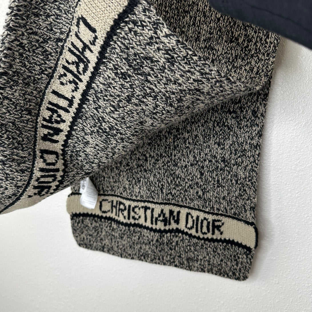 Christian Dior Beige & Black Marled Thick Knit Wool Cashmere Blend Scarf
