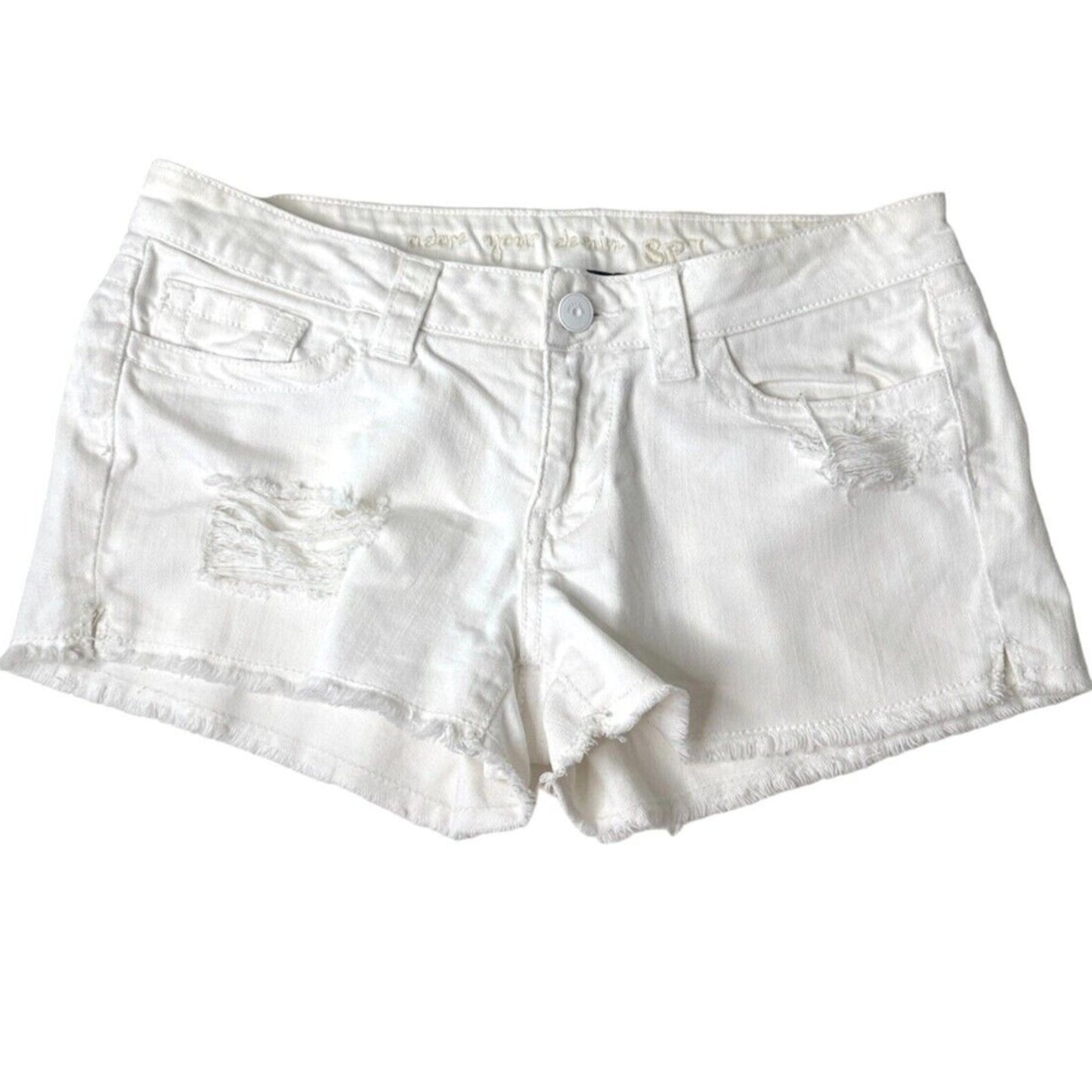 Adore Your Denim SPJ White Distress Denim Jean Shorts Raw Edge
