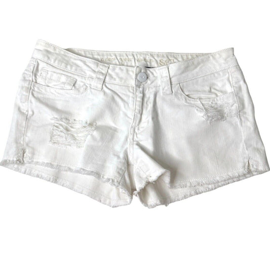 Adore Your Denim SPJ White Distress Denim Jean Shorts Raw Edge