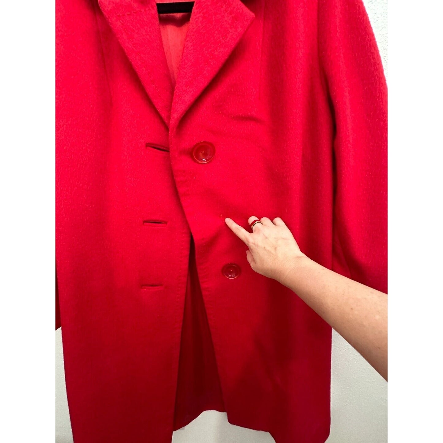 Red Oversized Felt Long Sleeve Single Button Heavy Long Line Jacket Large