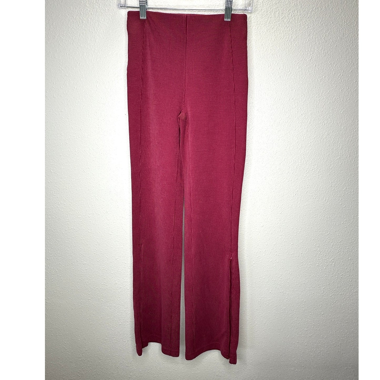 Lululemon Dark Pink Pomegranate Brushed Softstreme Ribbed Zip Flared Pant 4