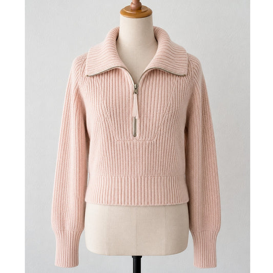 Varley Pink Mentone Half Zip Wide Collar Shaker Sweater XS