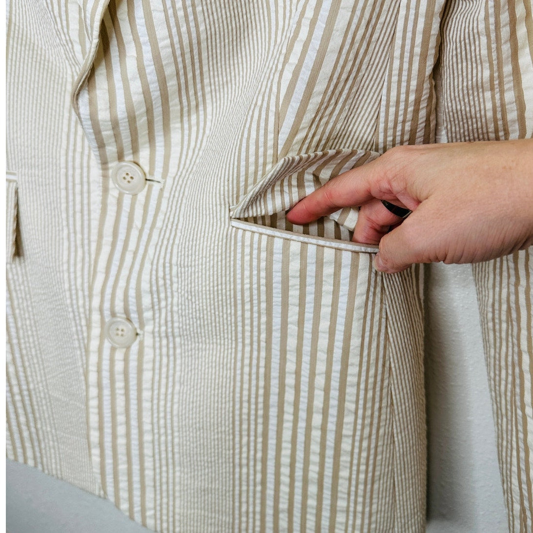 Alvin Valley Tan & Cream Stripe 3-Button Blazer Jacket 34