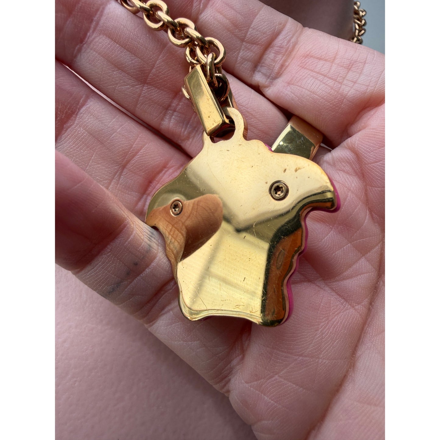 Versace Medusa Pink Resin Gold Tone Pendant Necklace