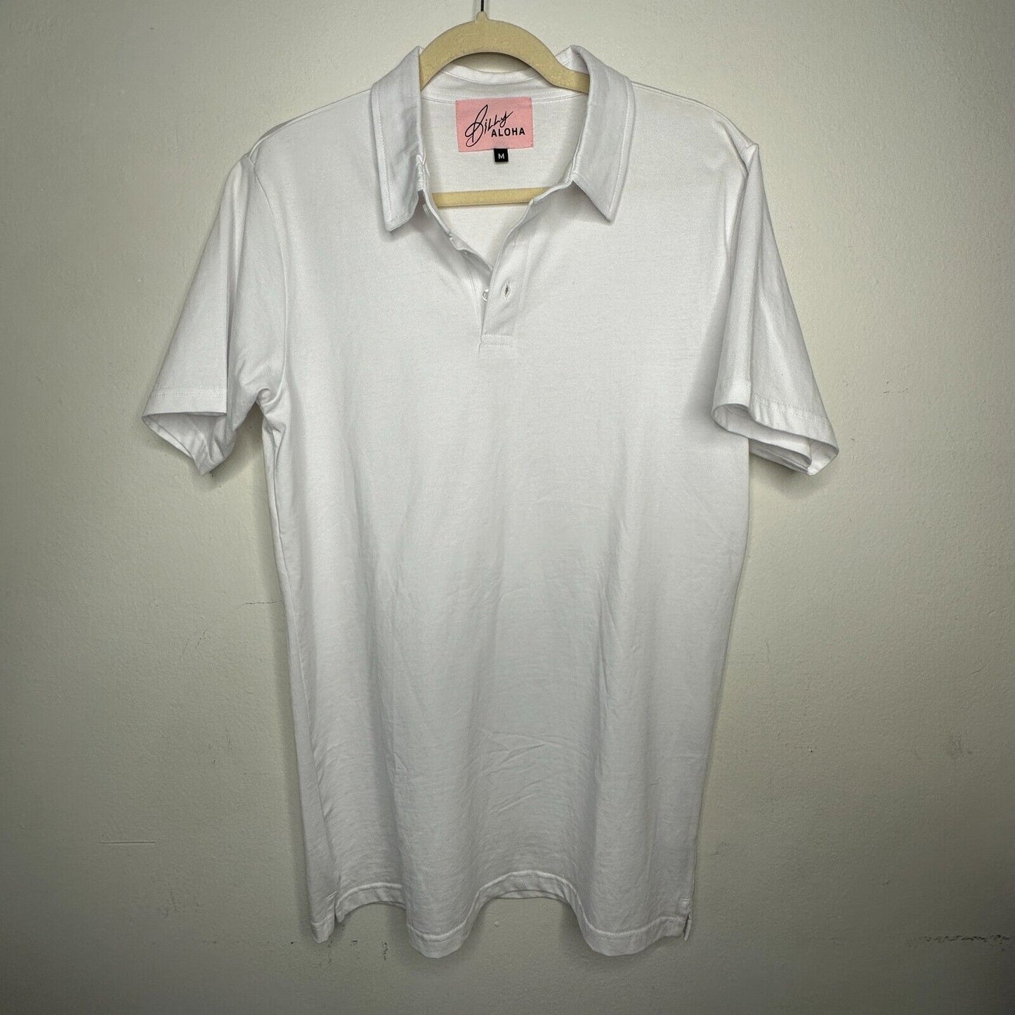 NWOT Billy Aloha Mens Bright White Short Sleeve Soft 3 button Polo Shirt Medium