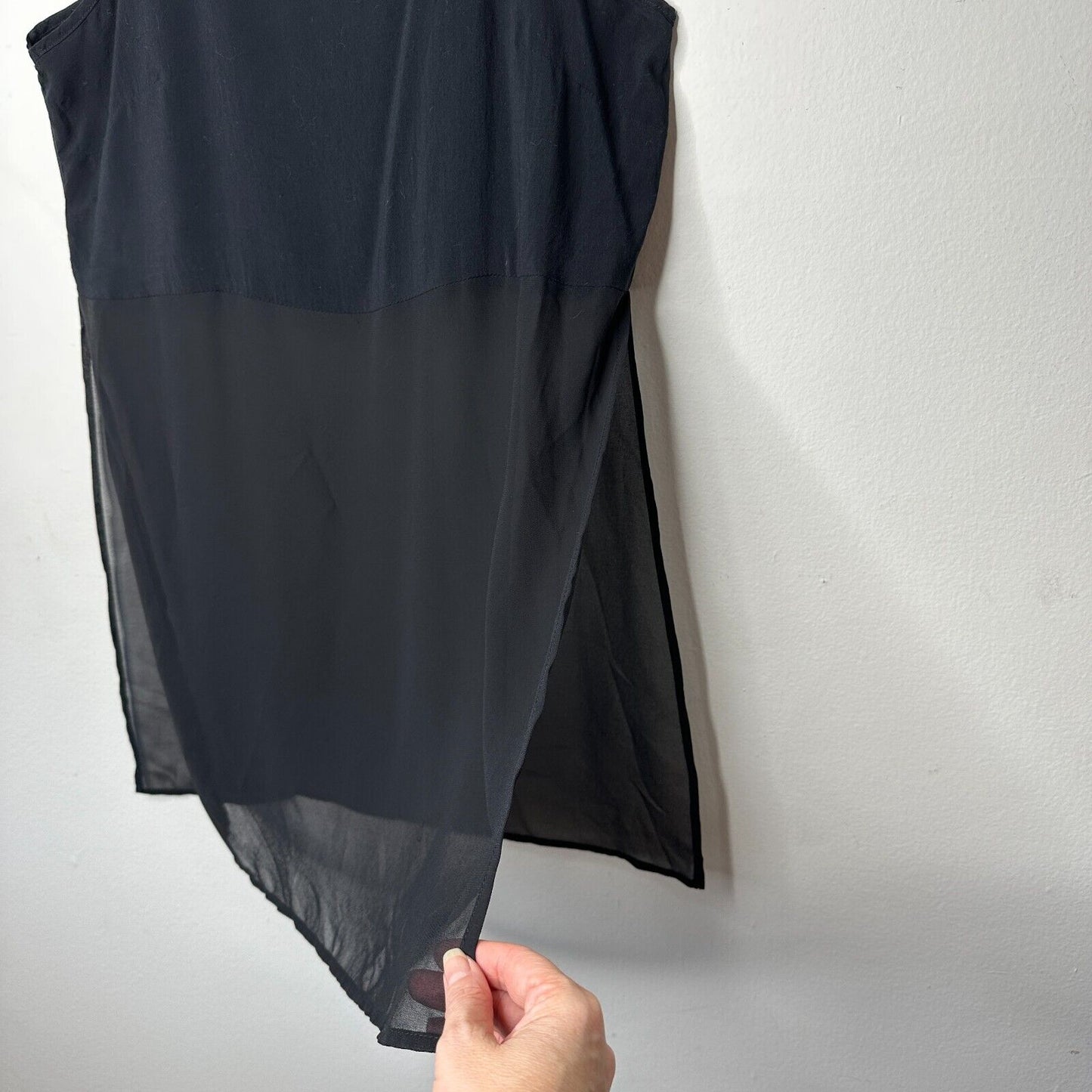 BCBGeneration Jet Black Sheer Side-Slit Lined Spaghetti Strap Crop Tank Cami SM