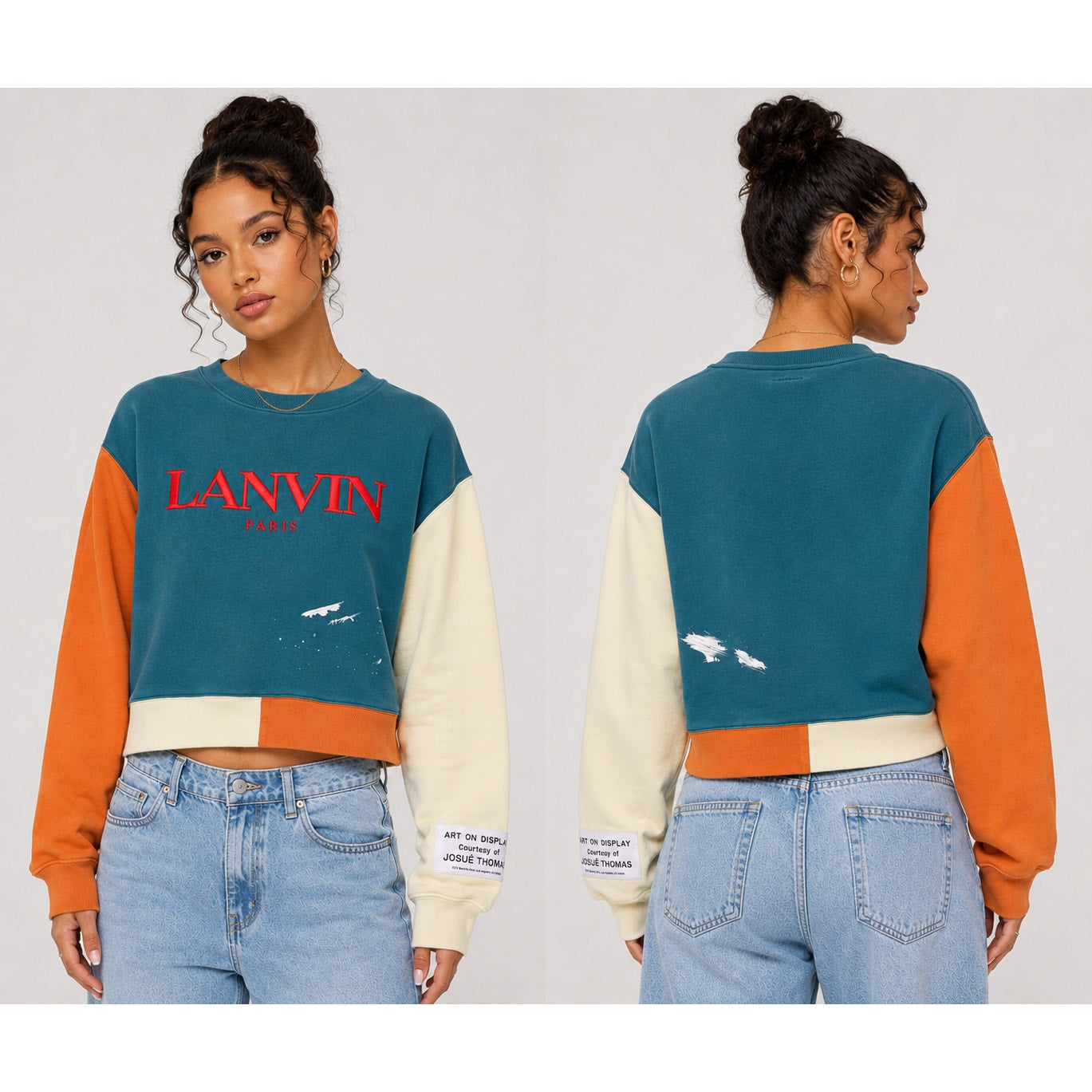 Gallery Dept. x Lanvin Orange Cream & Teal Long Sleeve Logo Art Sweatshirt S