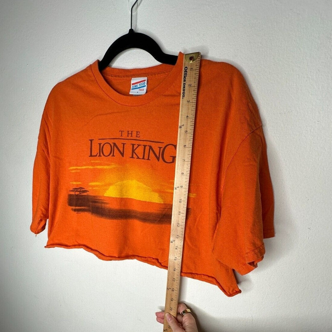 Junkfood Tees Orange Short Sleeve Round Neck Lion King Graphic Raw Hem Crop Tee