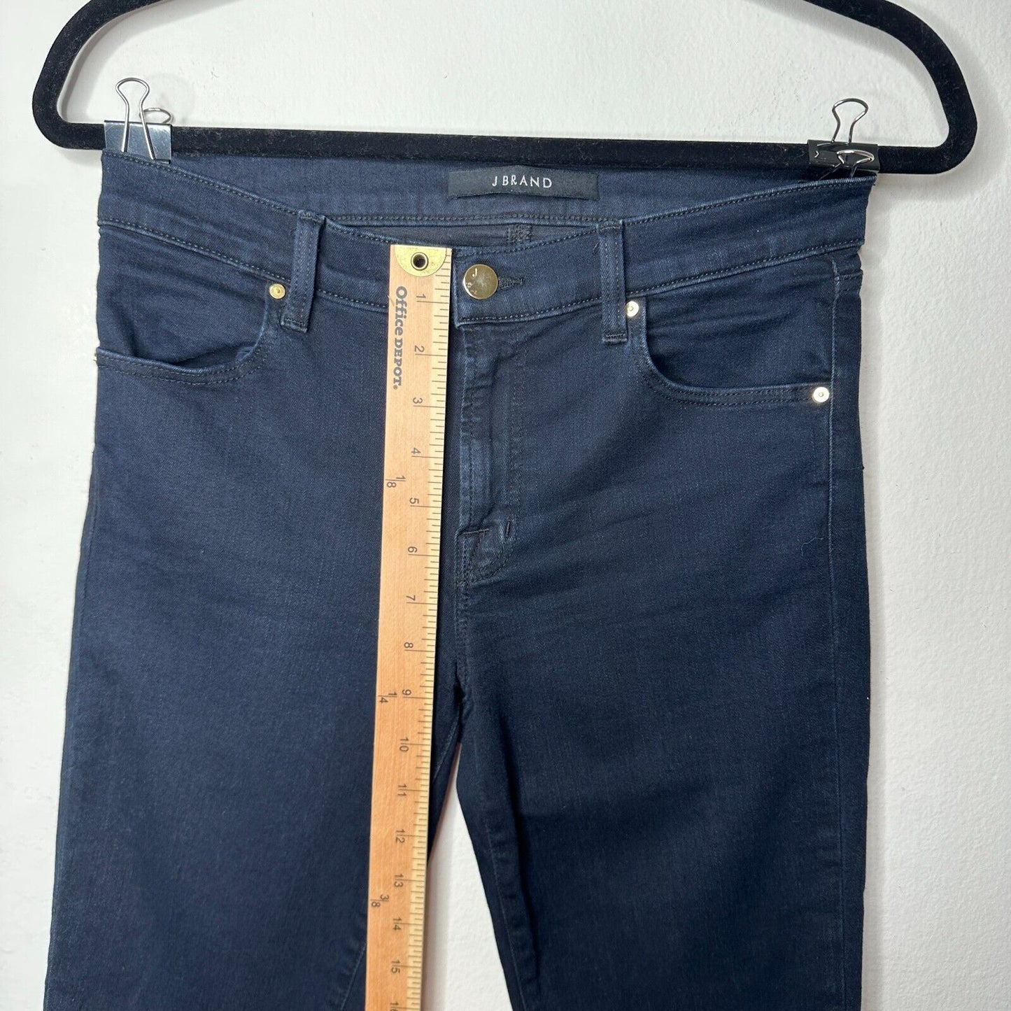 J Brand Crop Raw Hem Mid Rise Super Skinny Dark Blue Mercy Distressed Jeans 27