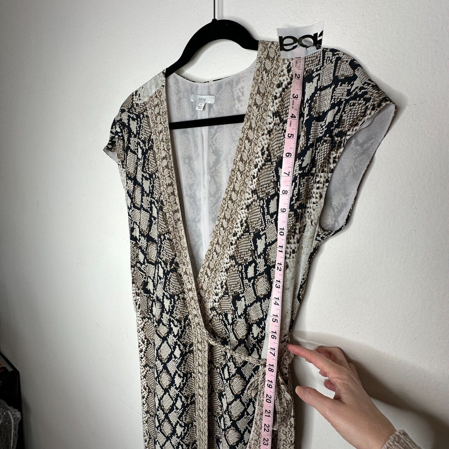 Joie Porcelain Bethwyn C Snakeskin Print Wrap Style A-Line Cap Sleeve Dress SM