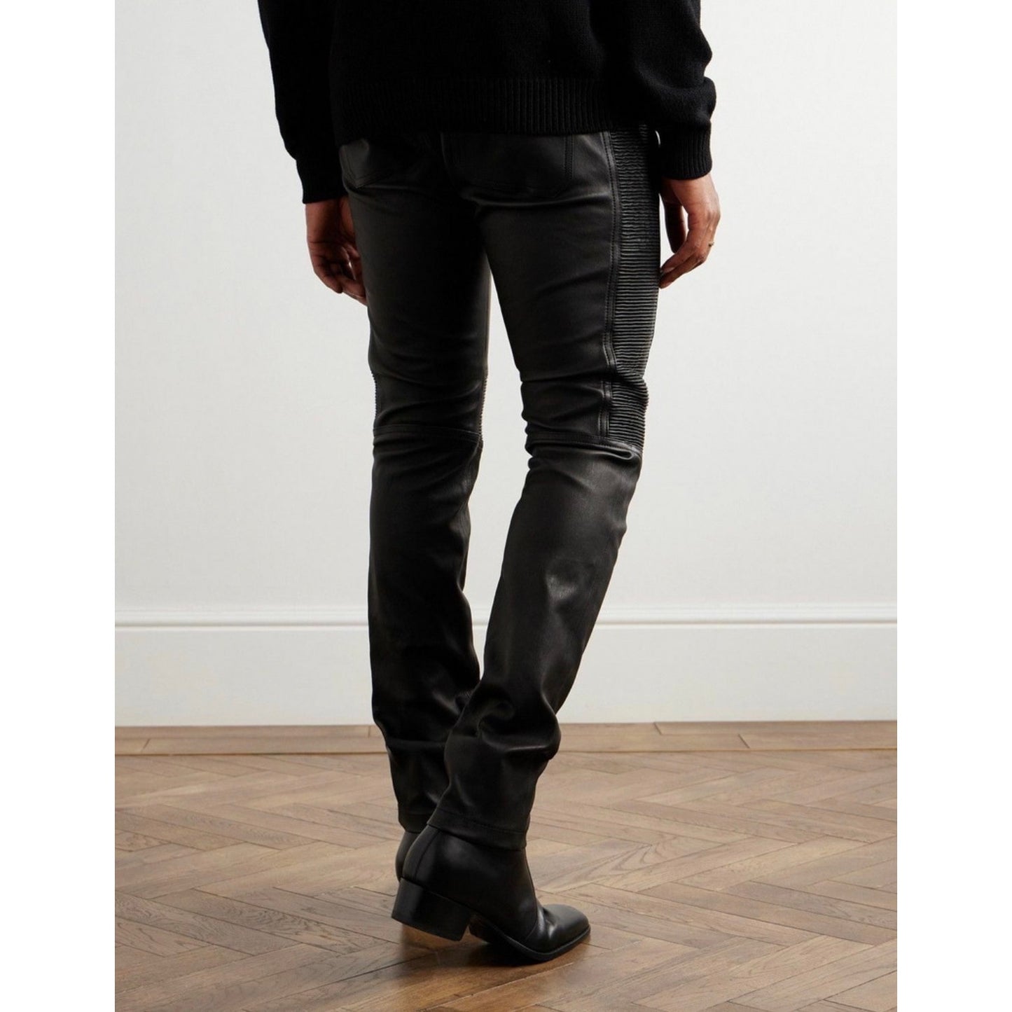 Balmain Lambskin Moto Pants Black Men’s US L Drawstring
