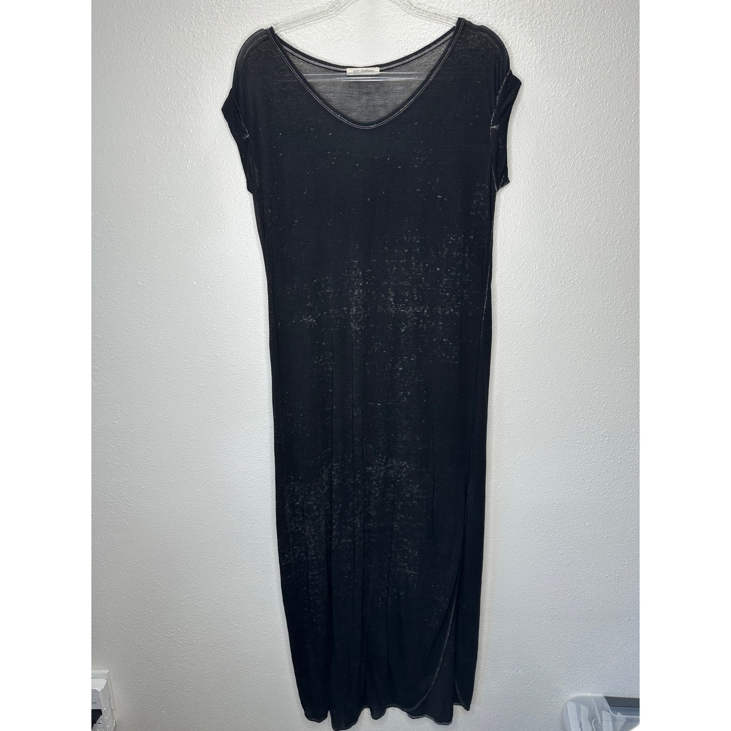 Enti Clothing Black Thin Sheer Speckled Print Sleeveless Maxi Dress 14