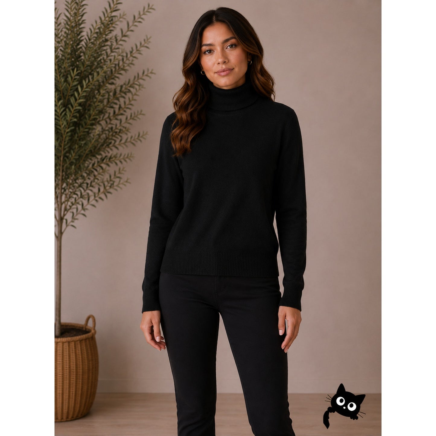 Theory Black Cashmere Long Sleeve Turtleneck Rib Hem Sweater M