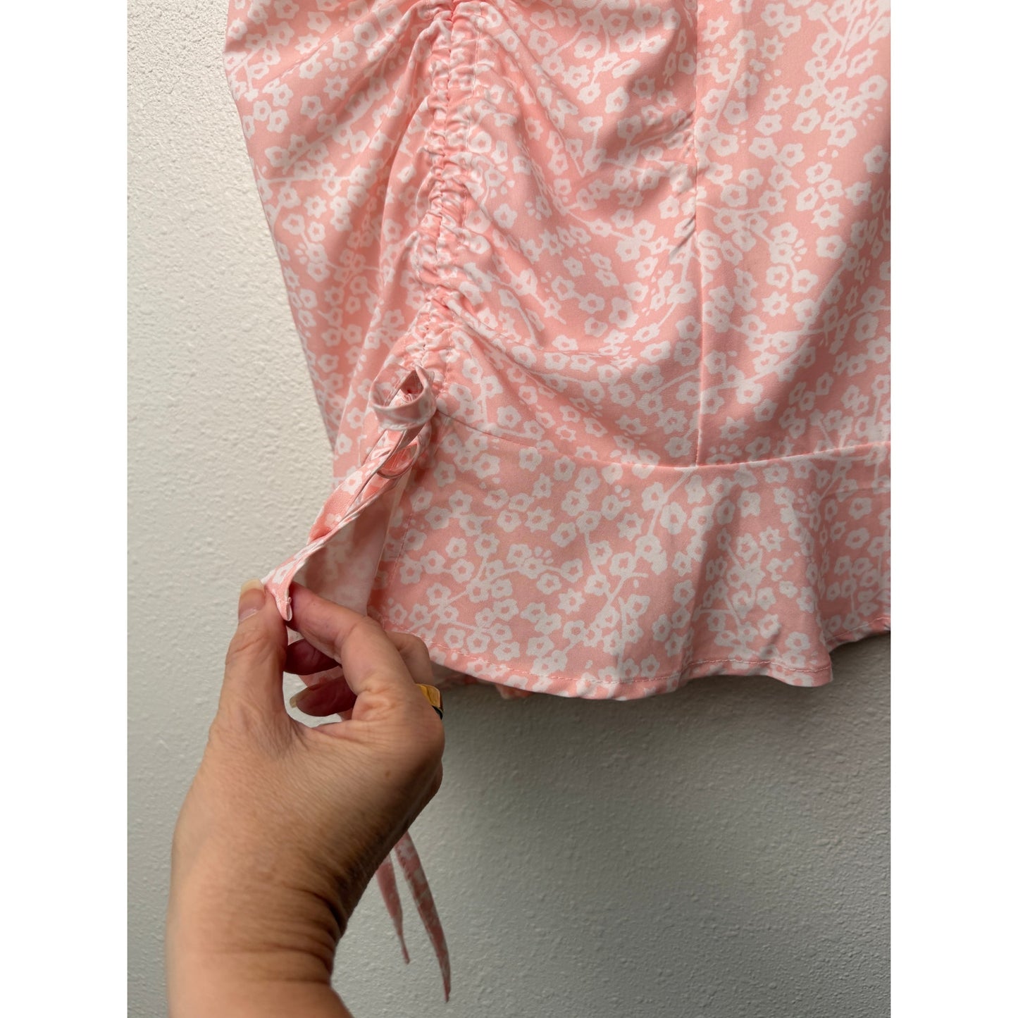 Pink Floral Ruched Ruffle Mini Skirt Womens S