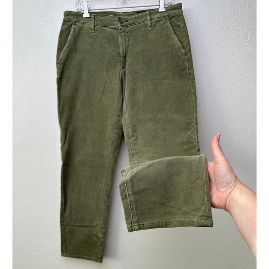 AG Adriano Goldschmied Caden Tailored Corduroy Trousers Olive Green Women’s 31R