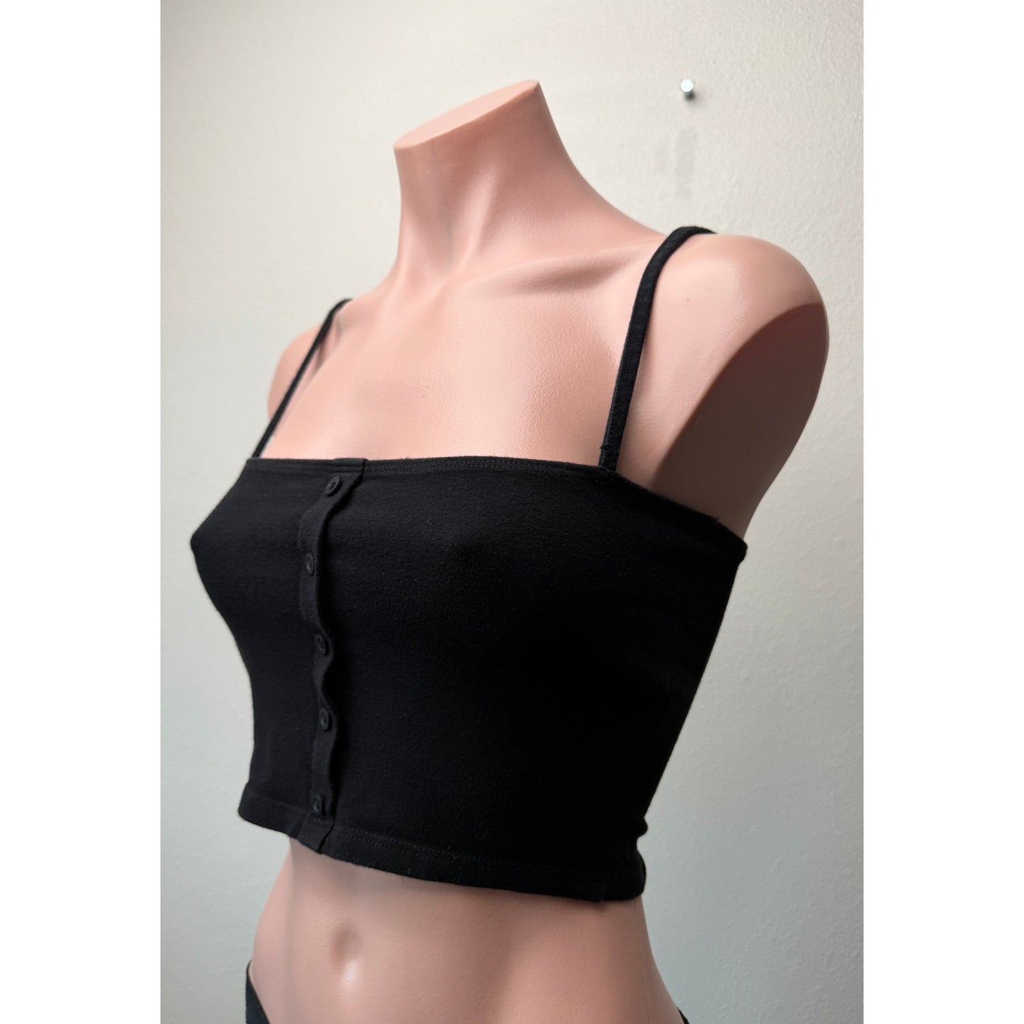 Brandy Melville Black Button Crop Tank Womens XS