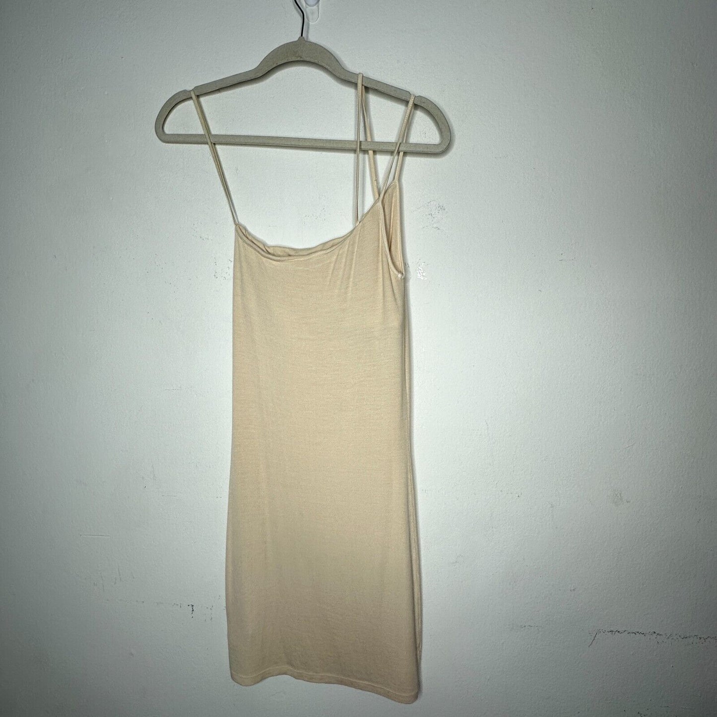 Enza Costa Sexy Cream One Shoulder Spaghetti Strap Ribbed Bodycon Mini Med