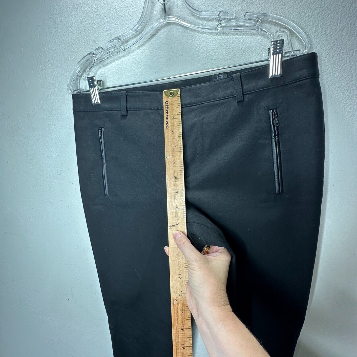 Club Monaco Black Straight Leg Leather Trimmed Zip & Pockets Trouser Pants 10