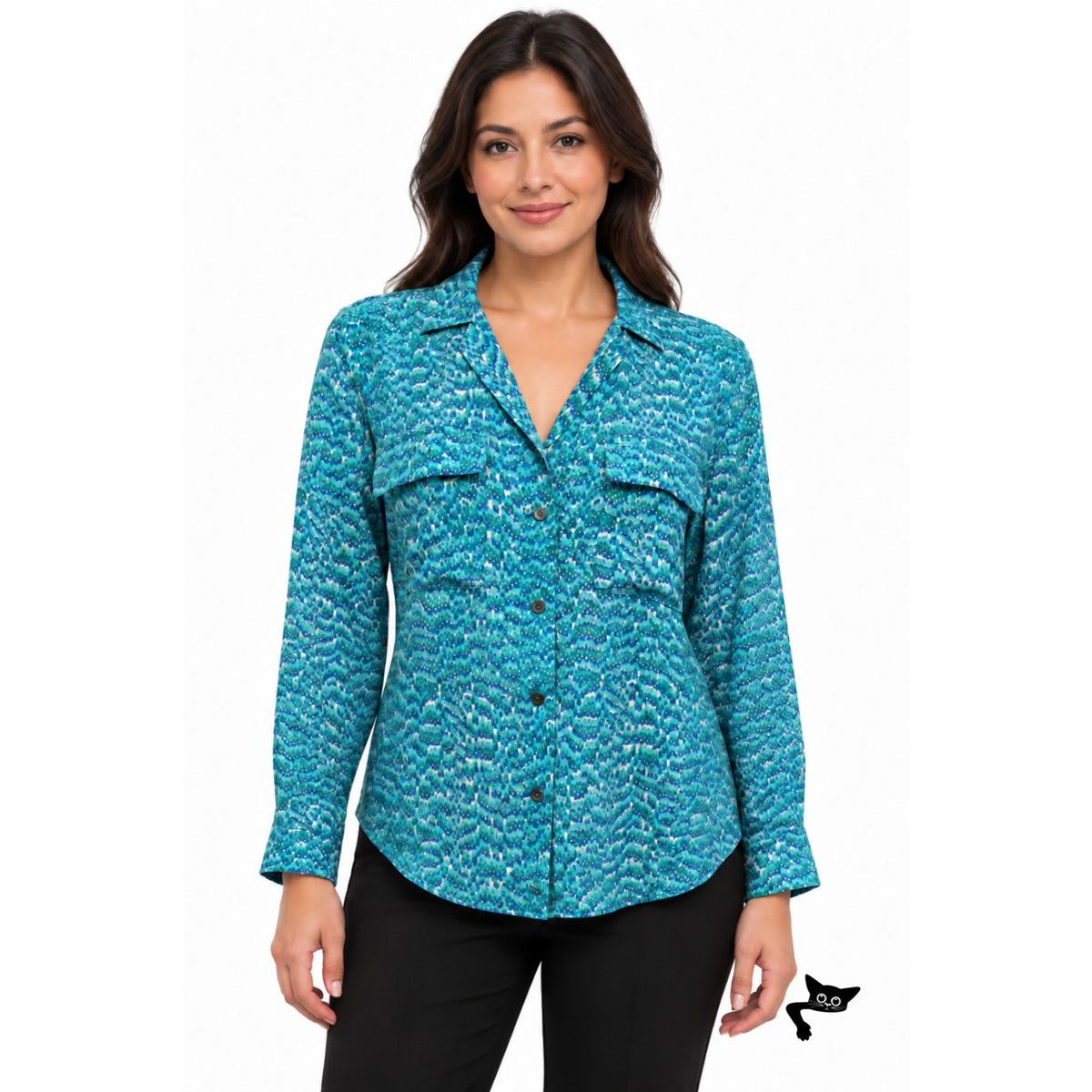 Equipment Blue Green Silk Print Shirt Women S