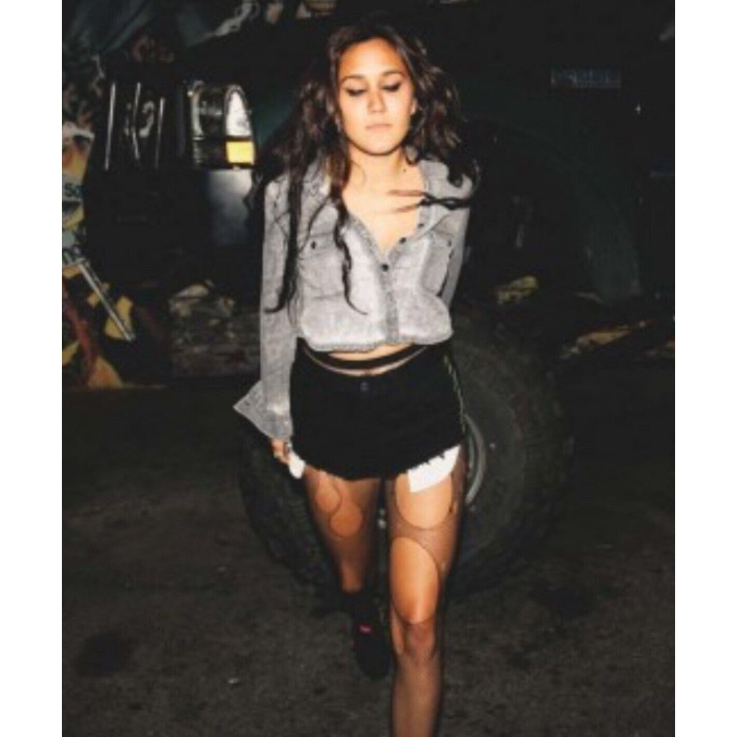 Vans Jesse Jo Black Distressed Raw Hem High Waist Short Lime-Green Side Stitch 9