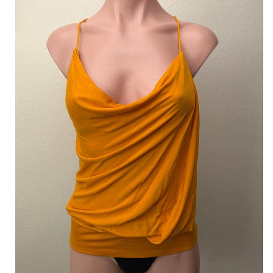 BCBGMAXAZRIA Orange Simone Flame Drape Open Criss Cross Tie Back Summer Top XS