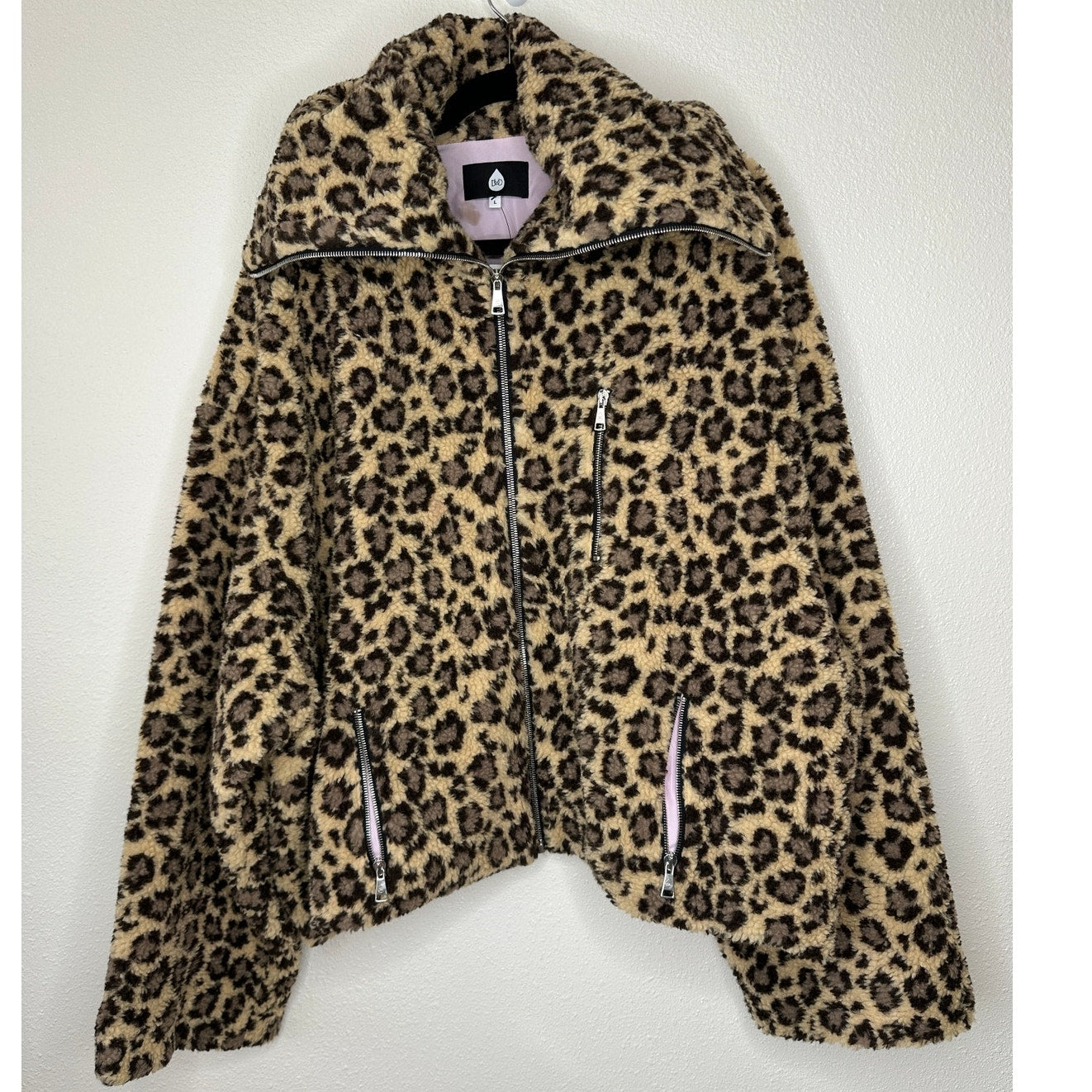 NWT DUO LTD Zinko Beige & Black Cheetah Print Fuzzy Long Sleeve Jacket L