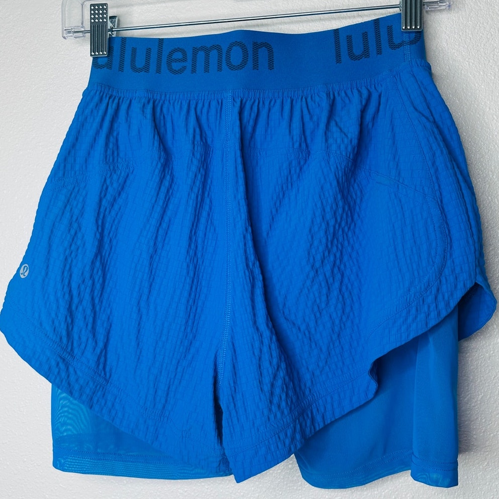 Lululemon Blue Crinkle High Rise Shorts Size 4 Women's Lined Athletic