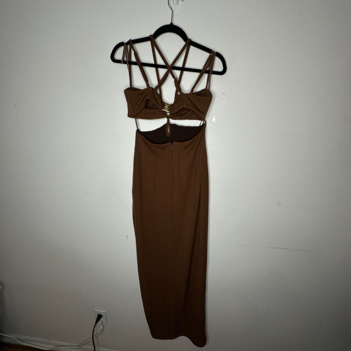 Rumer The Label Chocolate Ribbed Oasis Bandeau Style Cut Outs Lined Maxi S