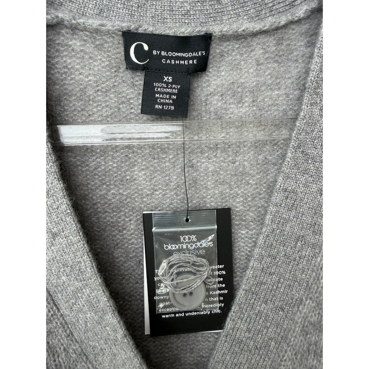 NWT C by Bloomingdales Gray Cashmere Cardigan Women XS