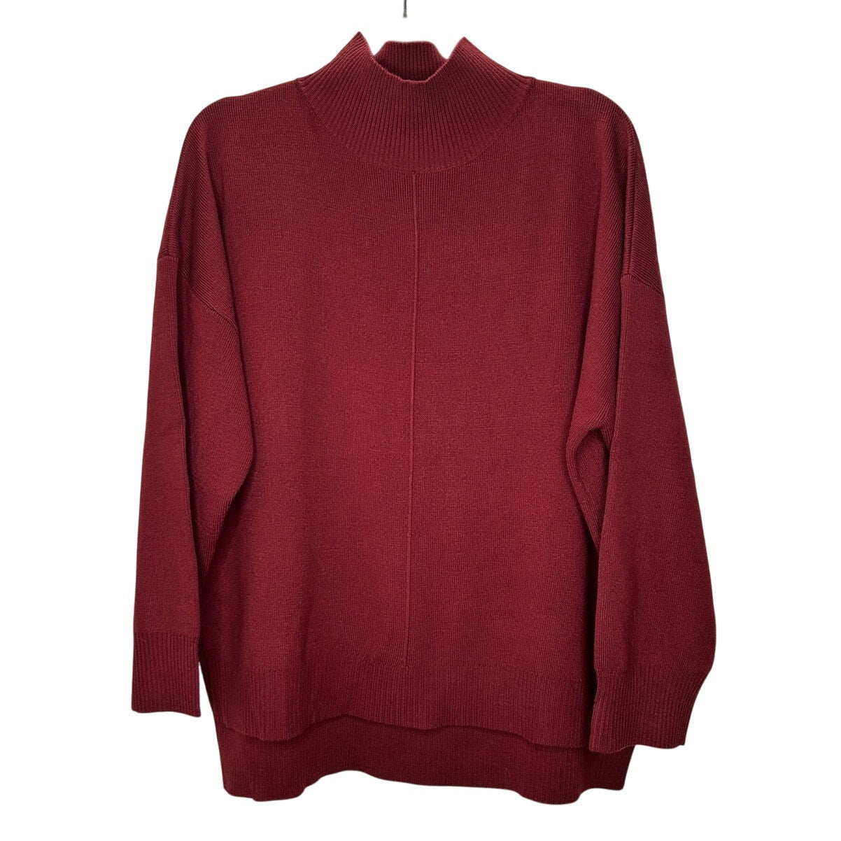 The Work Shop Burgundy Mock Neck Long Sleeve High Low Sweater S