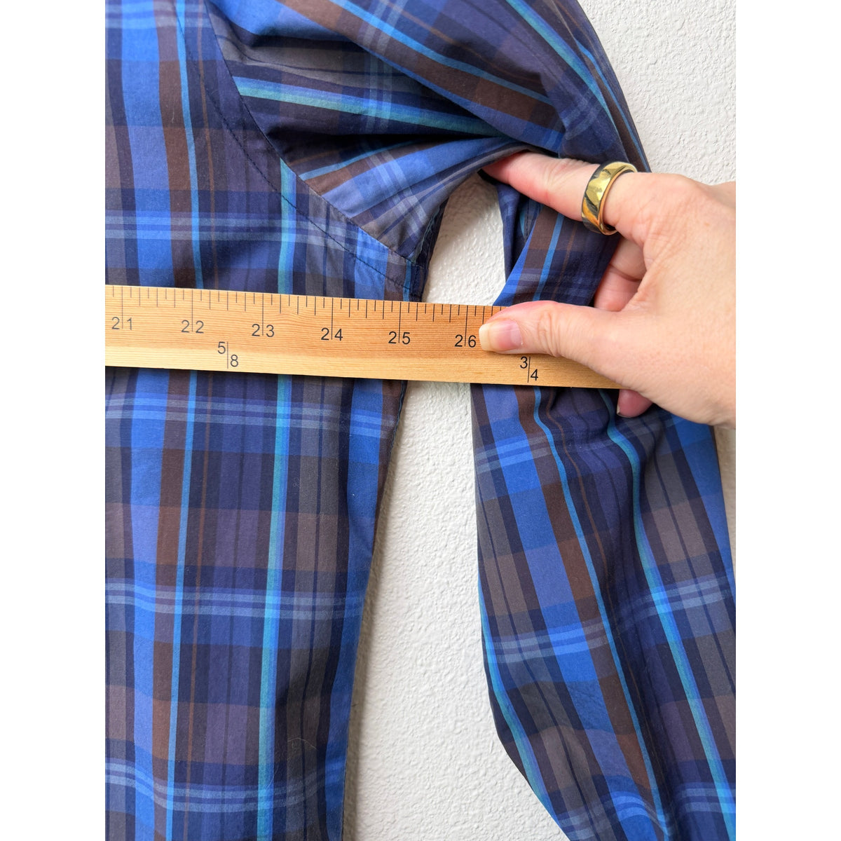 Bugatchi Plaid Button Front Shirt Blue Brown Gray Men’s L