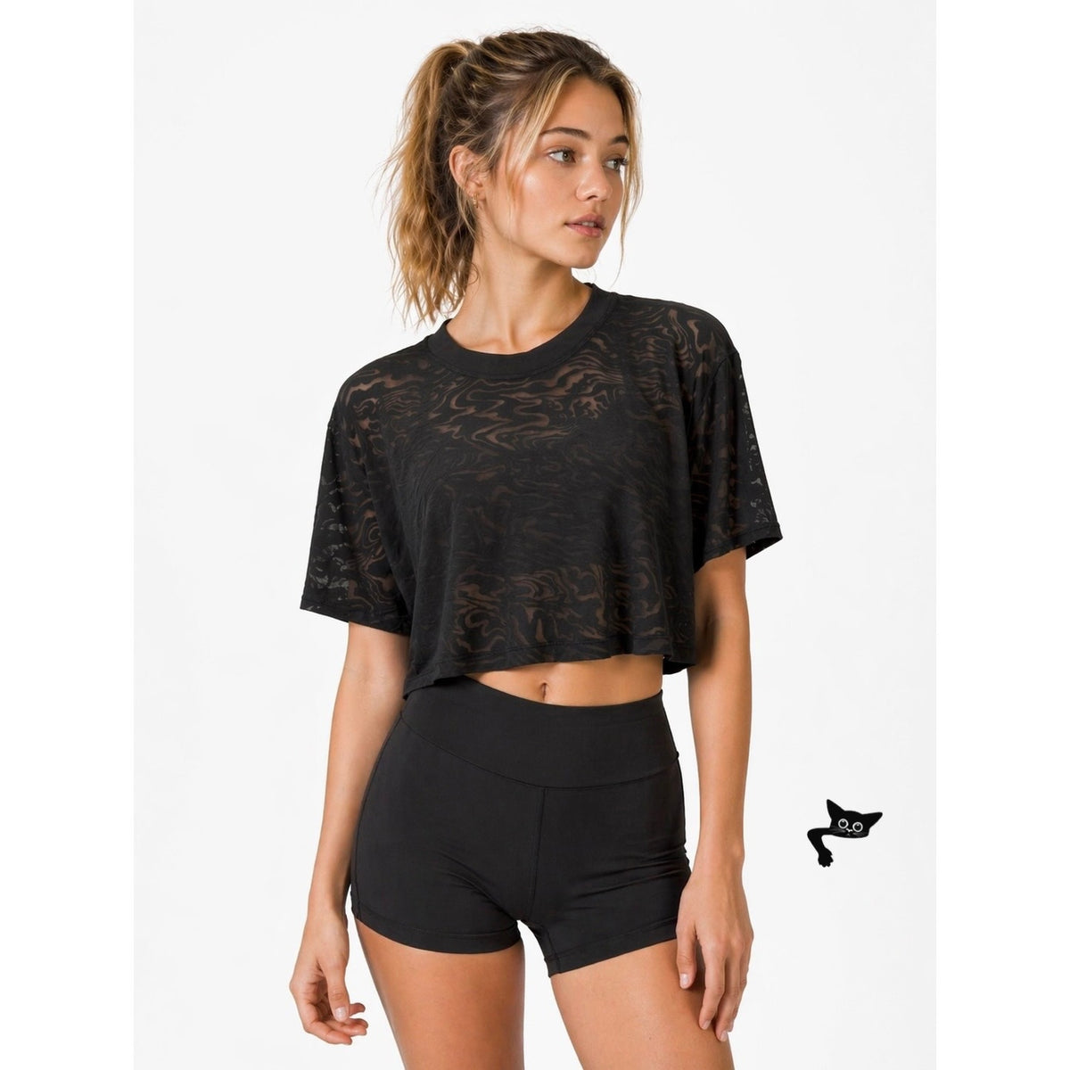 Lululemon All Yours Cropped T-Shirt Veil Black Women Size 8