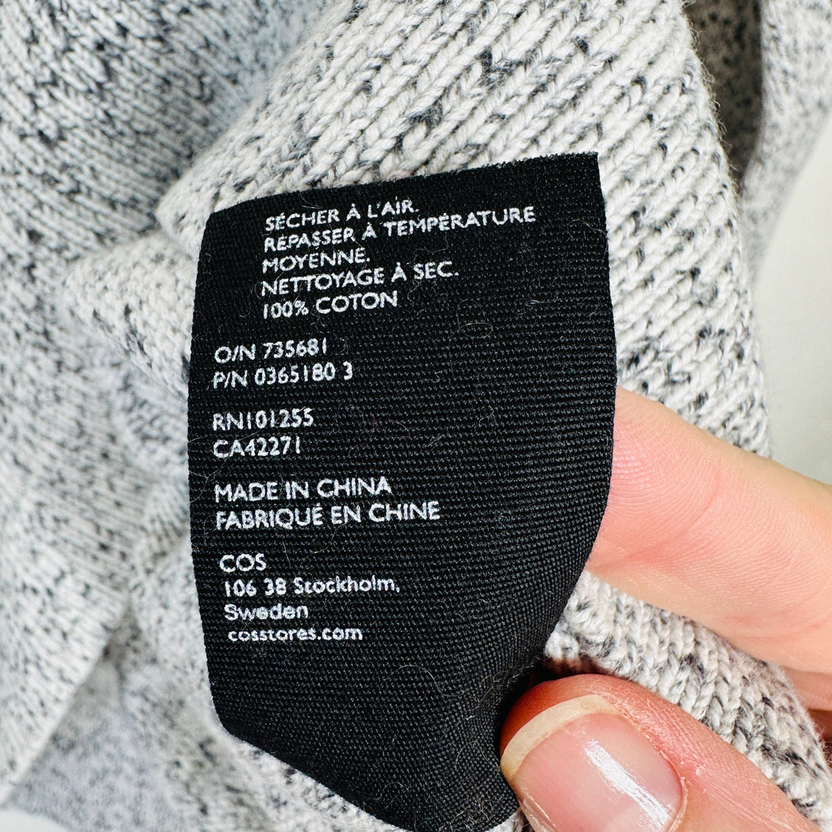 COS Black & White Marled Round Neck Long Sleeve Sweater 100% Cotton S