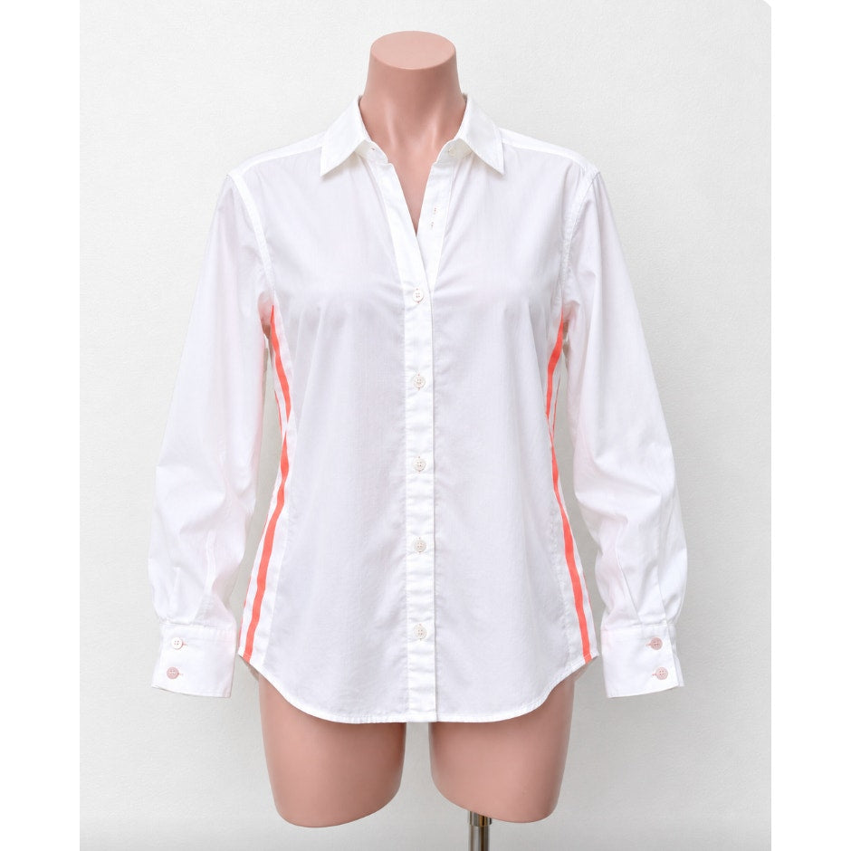 Zara Off White Hot Pink Stitching Button Down Long Sleeve Collared Shirt Large