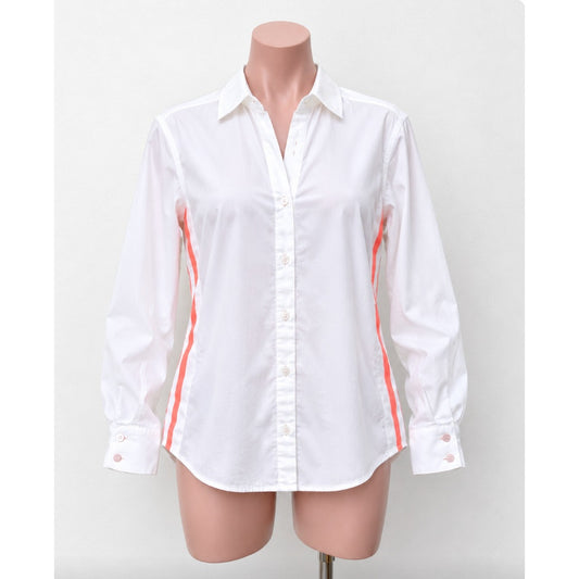Zara Off White Hot Pink Stitching Button Down Long Sleeve Collared Shirt Large