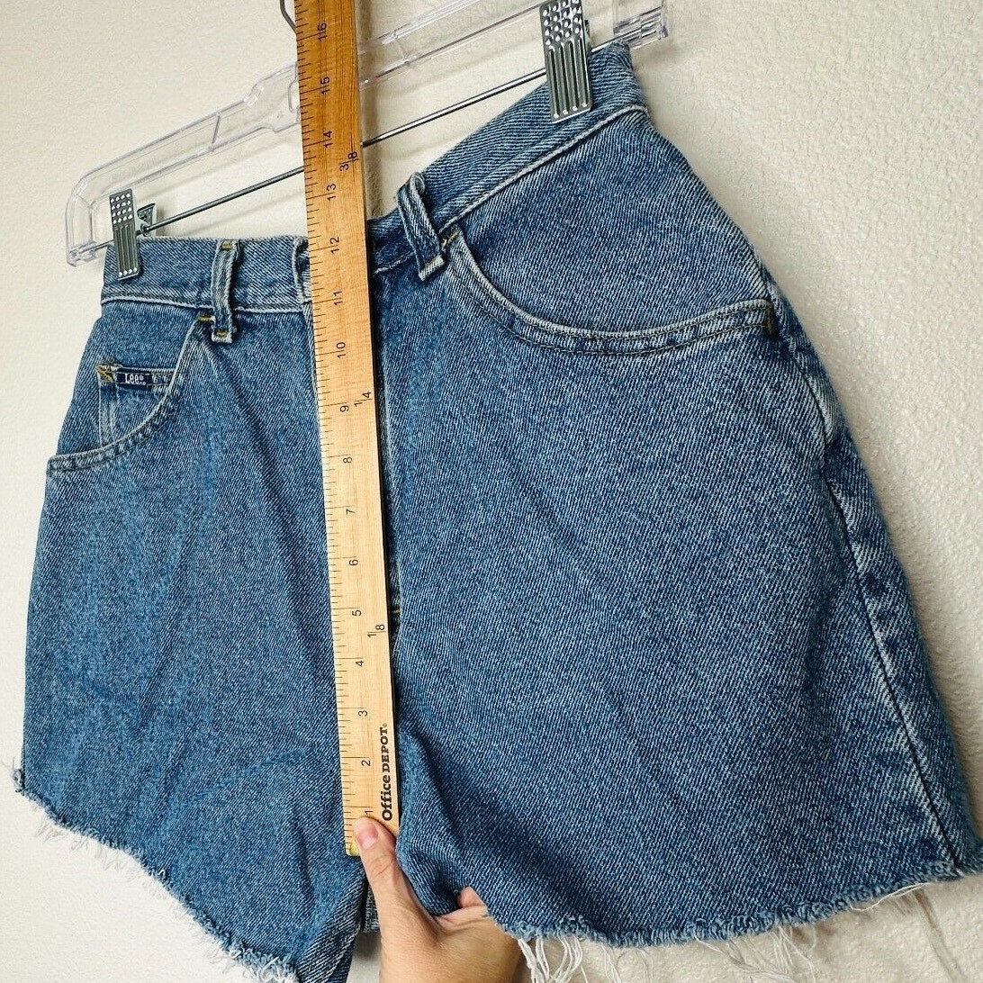 Lee Light Medium Blue Wash High Waist Raw Hem High Rise Jean Shorts 10