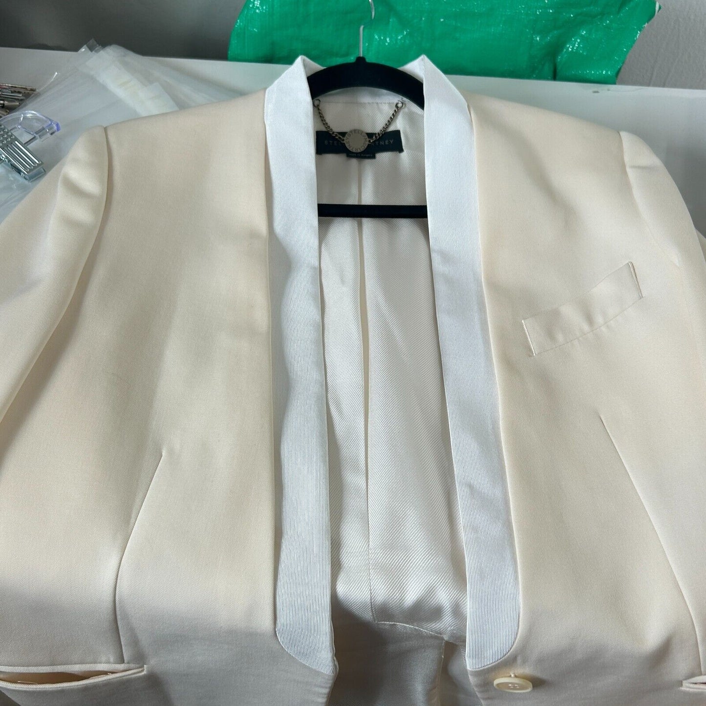 Stella McCartney Cream with White Lapel 1-Button Breast Pocket Blazer 42 / 12