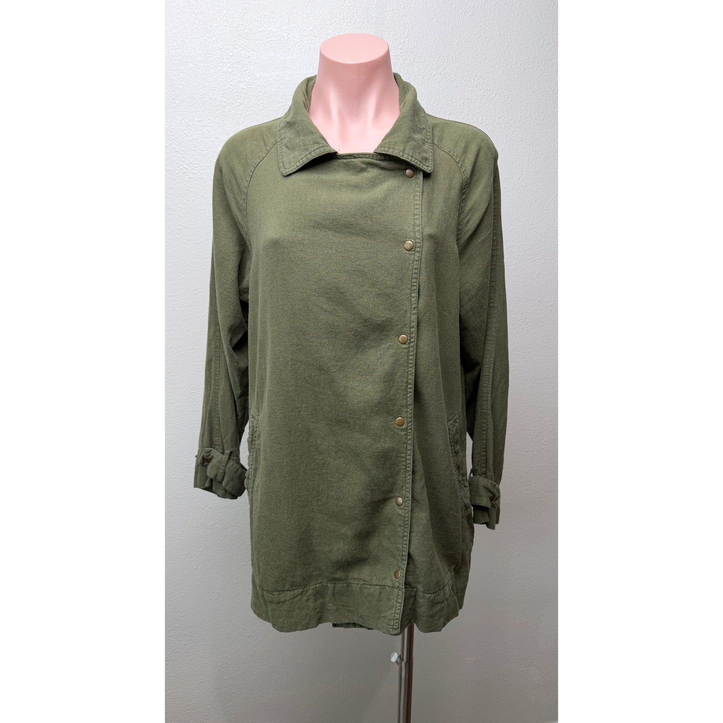 Love Tree Olive Linen Blend Moto Jacket Women's M